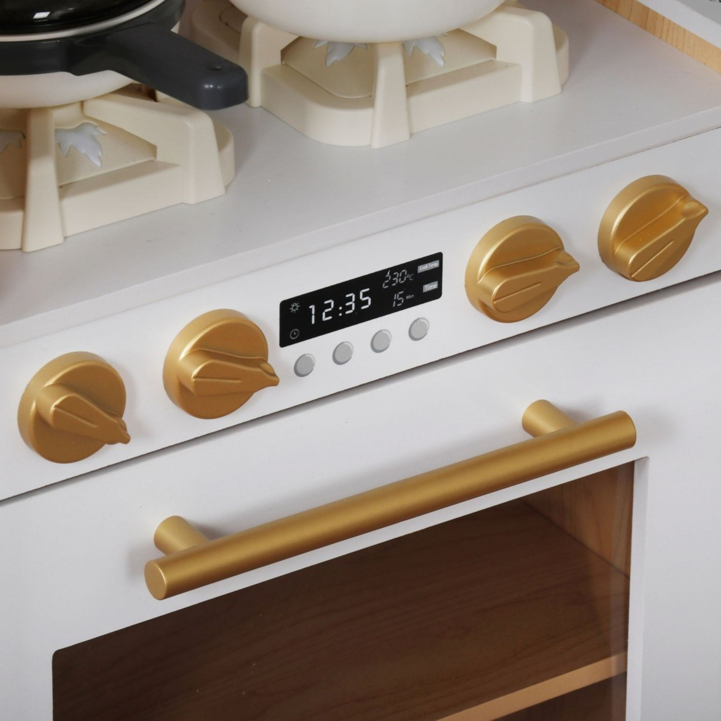 XXXXL голяма дървена интерактивна кухня с LED осветление, пералня, микровълнова печка - 50 елемента