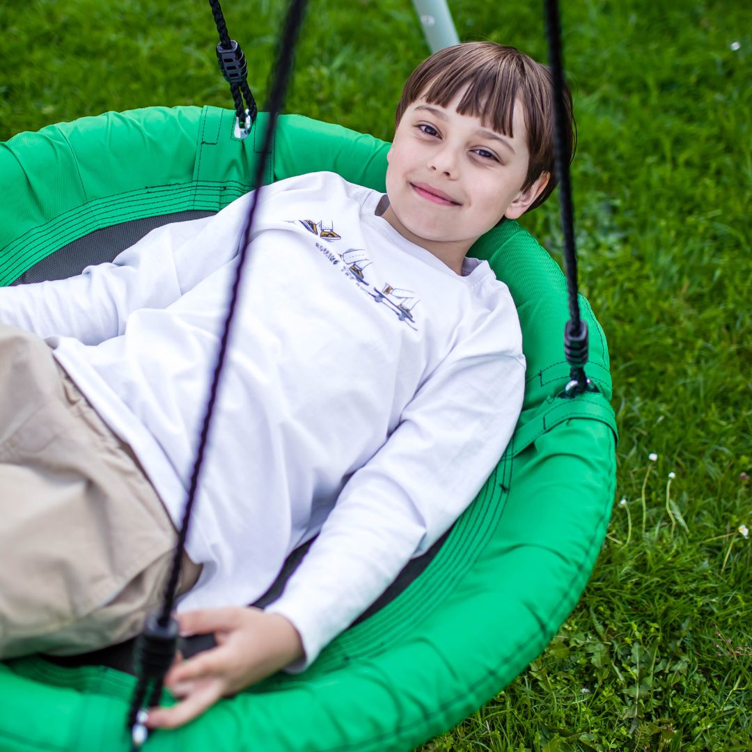 Двойна градинска люлка с рамка и въжета - седалка и щъркелово гнездо