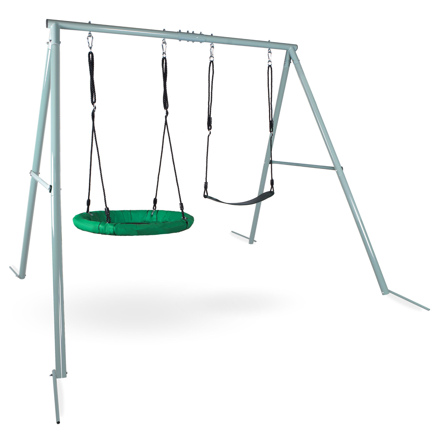 Двойна градинска люлка с рамка и въжета - седалка и щъркелово гнездо