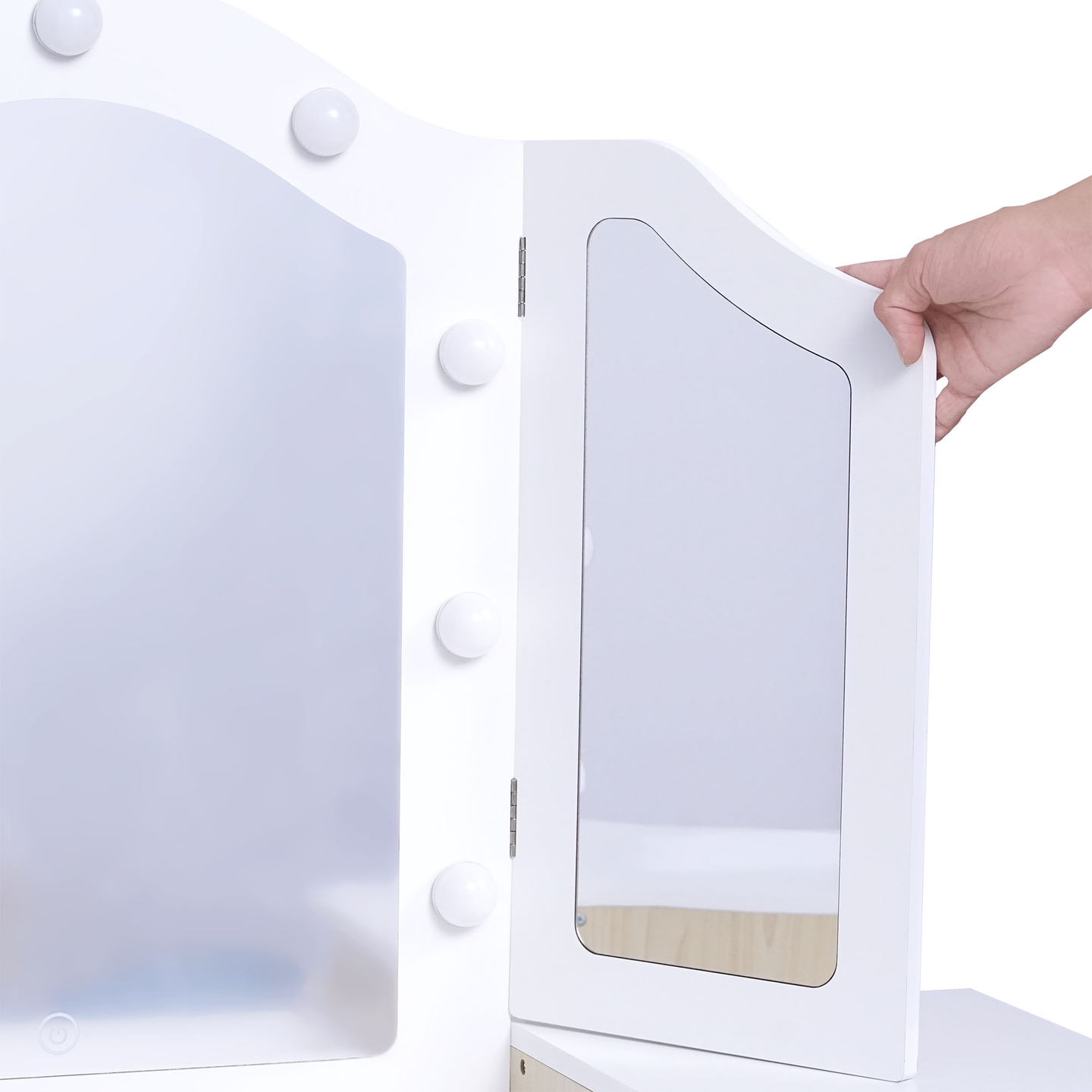 Дървена детска тоалетка със стол, аксесоари и LED осветление