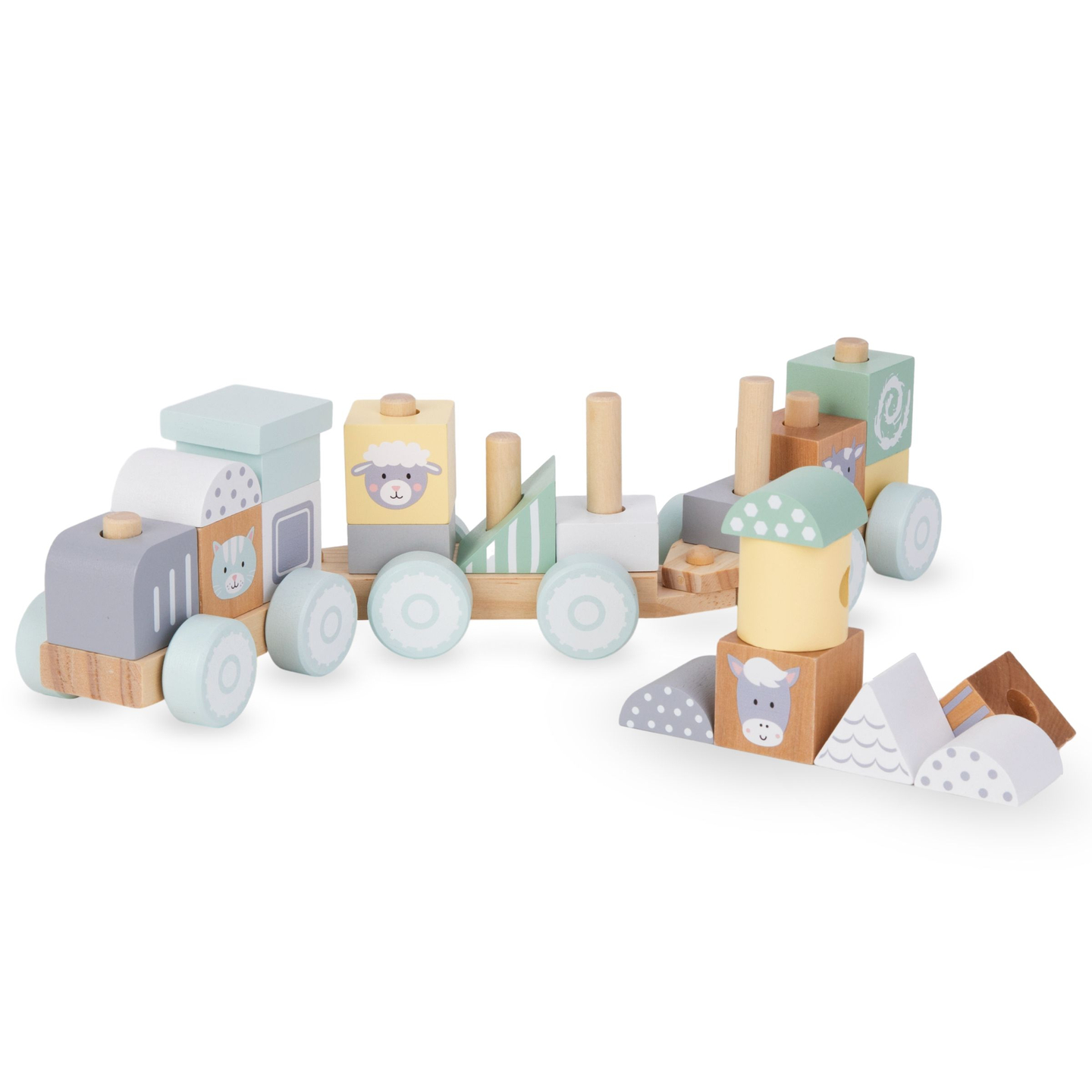 Дървено влакче с блокчета за момче - Ферма
