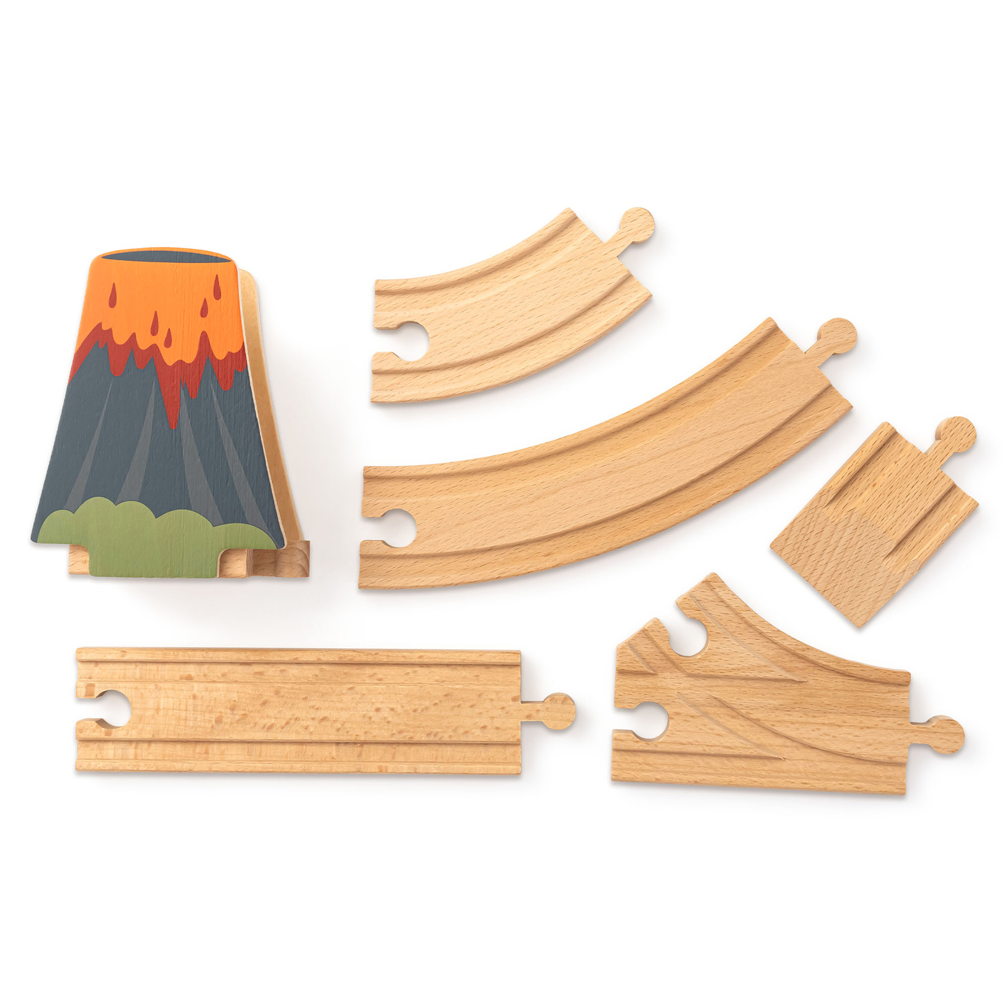 Дървено влакче Дино Парк с противоплъзгаща постелка - динозаври, влакче, релси, вулкан, камбана