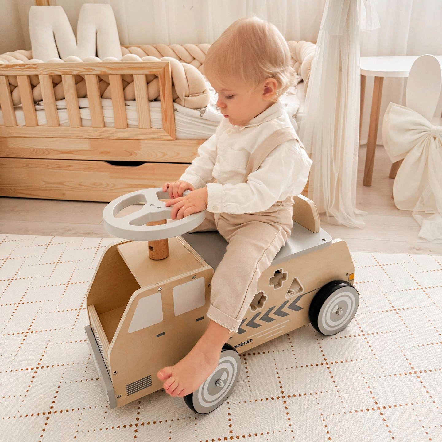 Дървен велосипед, кола, кола с блокчета