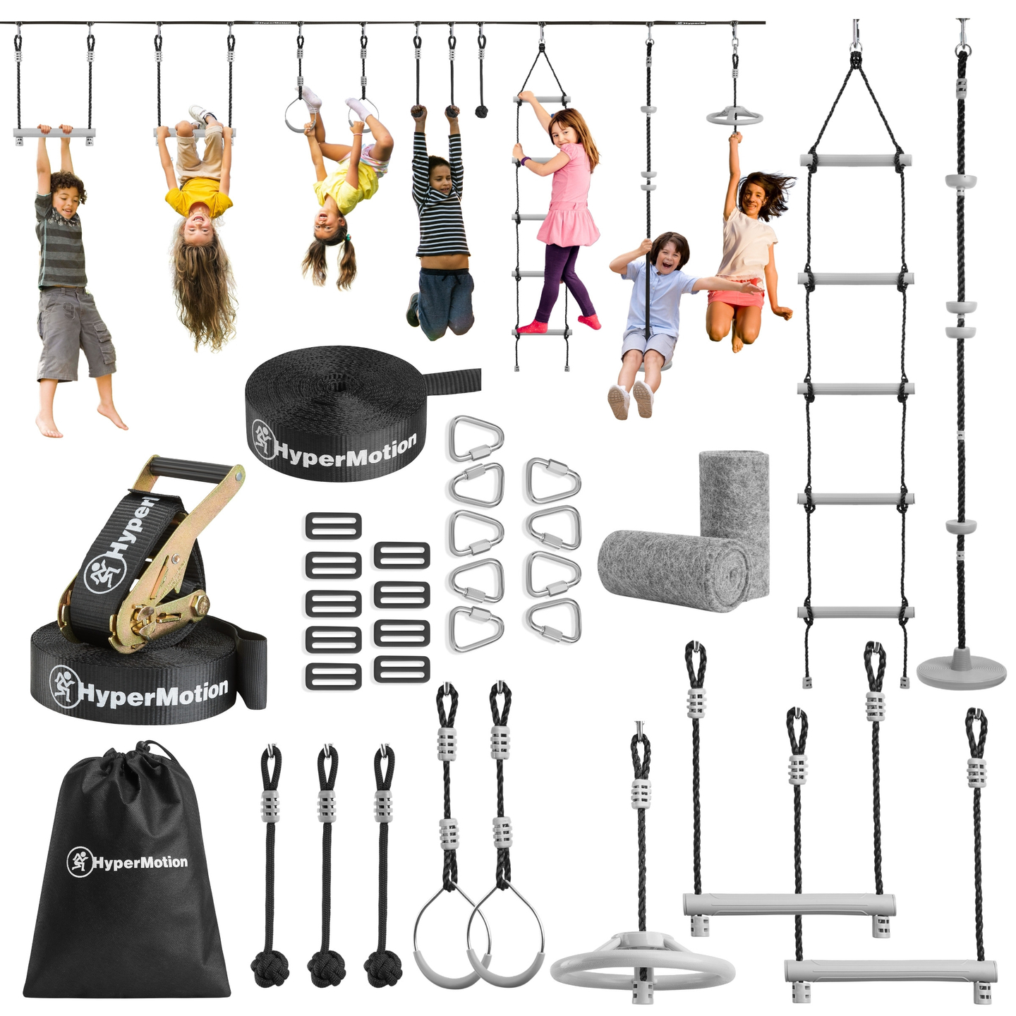 Пътека с нинджа препятствия за деца - комплект HyperMotion slackline - 10 препятствия