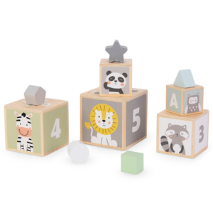 Дървена кула - сортировчик на форми, числа, азбука, животни