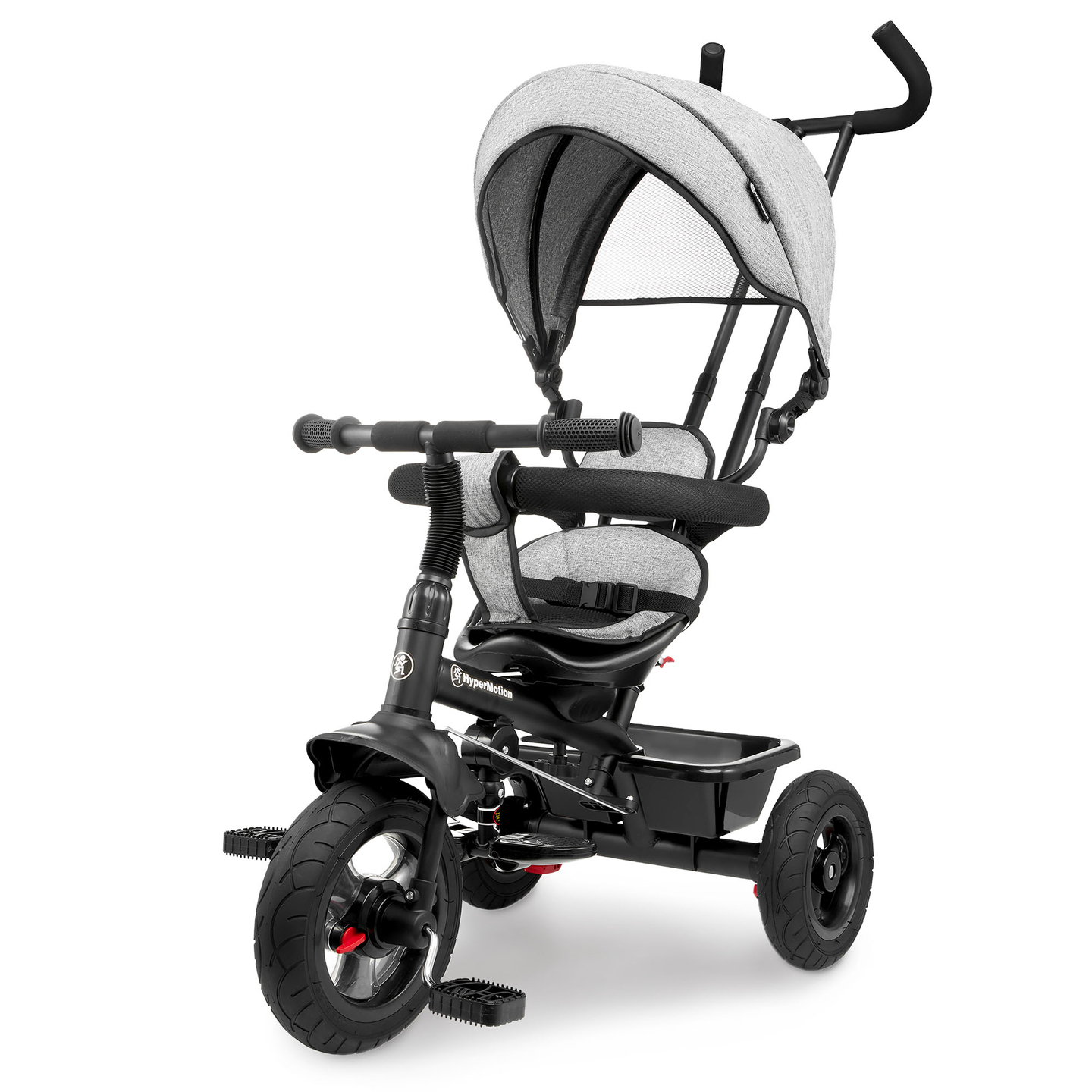 Триколка за деца от 1 до 4 години - TOBI FREY - сив цвят - въртяща се - помпени колела + бутало