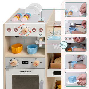 Голям дървен магазин XXXL за деца с бар за бързо хранене - Ъглов магазин + Кафе машина + Фурна + Хладилник - 106 ак.