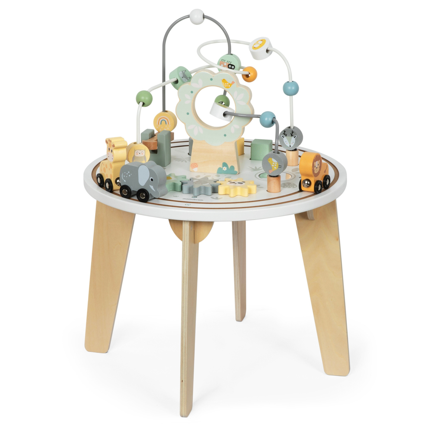Дървена кръгла образователна маса с магнитно влакче и пускач за мъниста