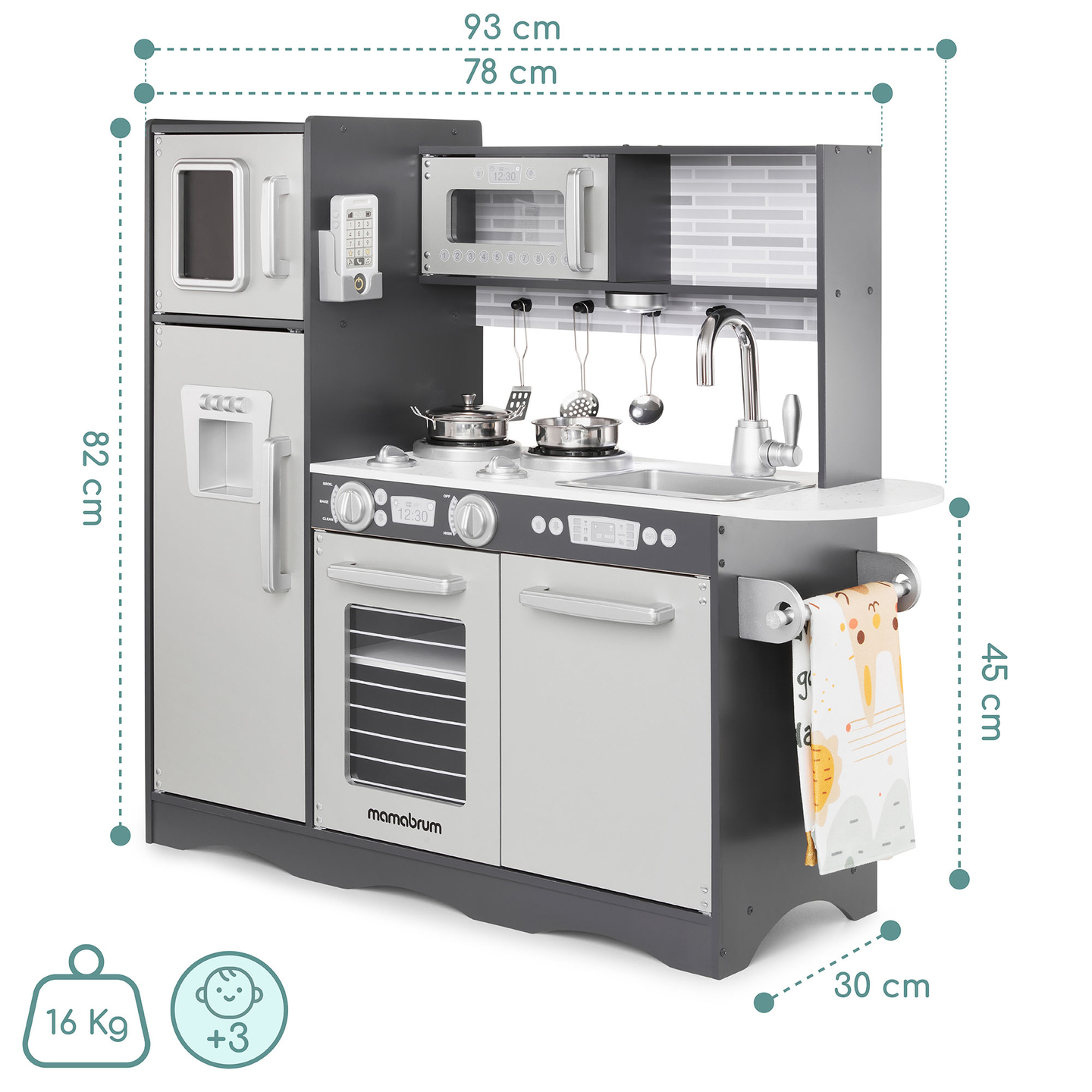 XXL дървена кухня с LED осветление, престилка и аксесоари
