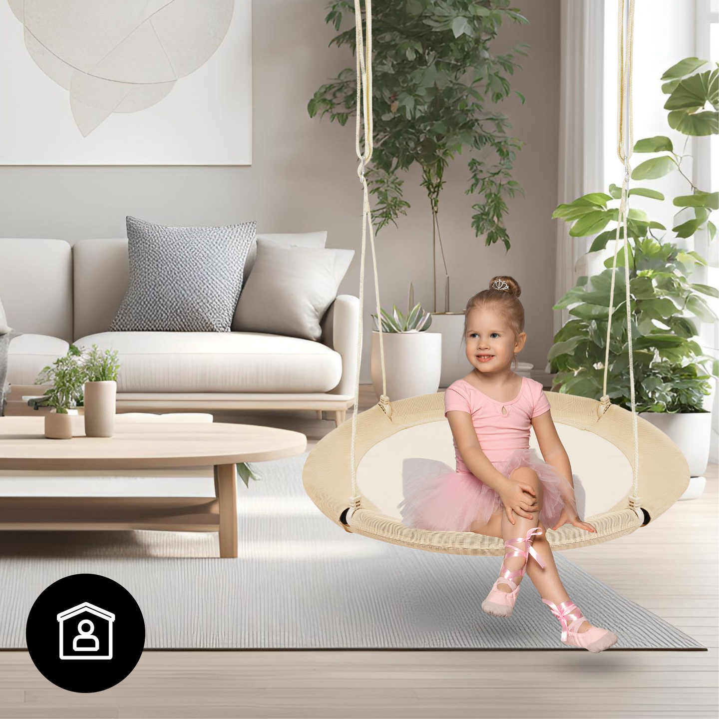 Люлка "Щъркелово гнездо" HyperMotion - диаметър 100 см, цвят бохо бежово