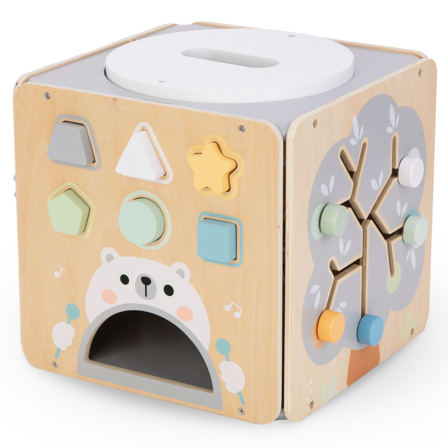 Голямо дървено кубче за занимания с примка - Монтесори