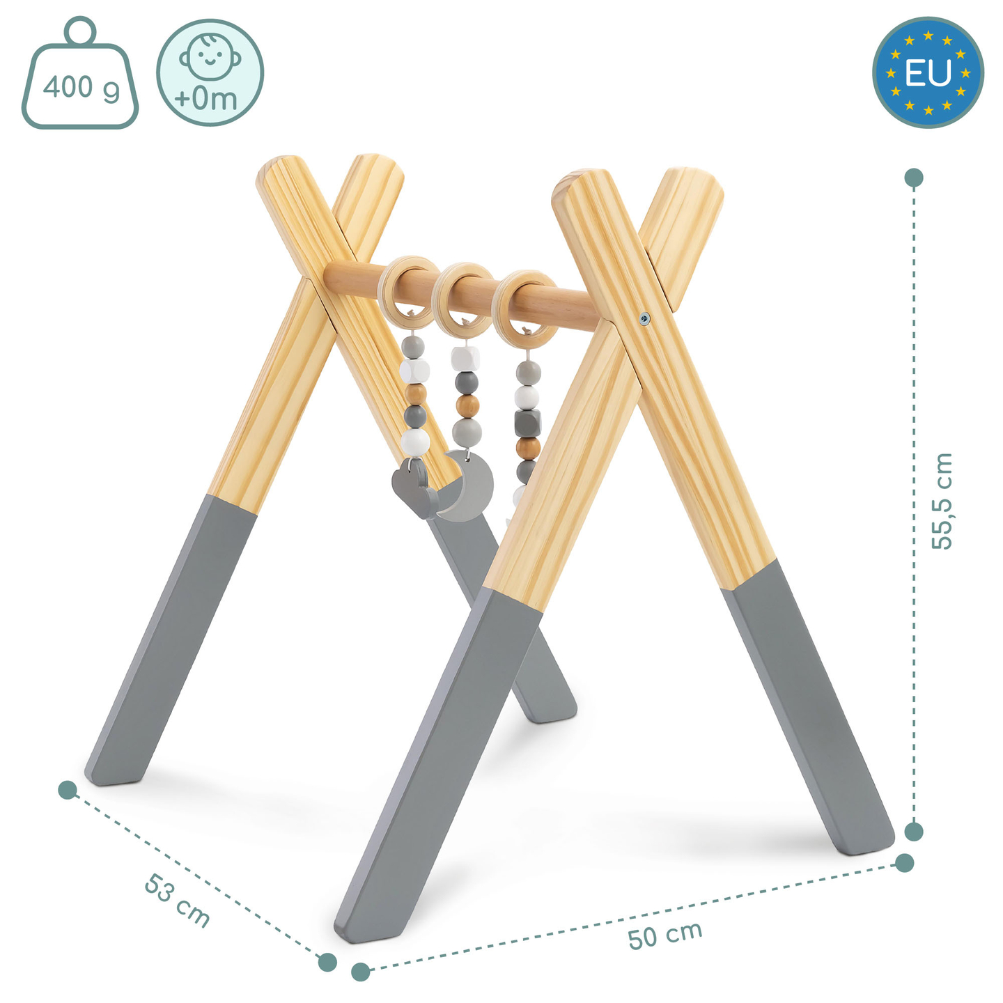 Baby Gym дървена образователна стойка - цвят сив