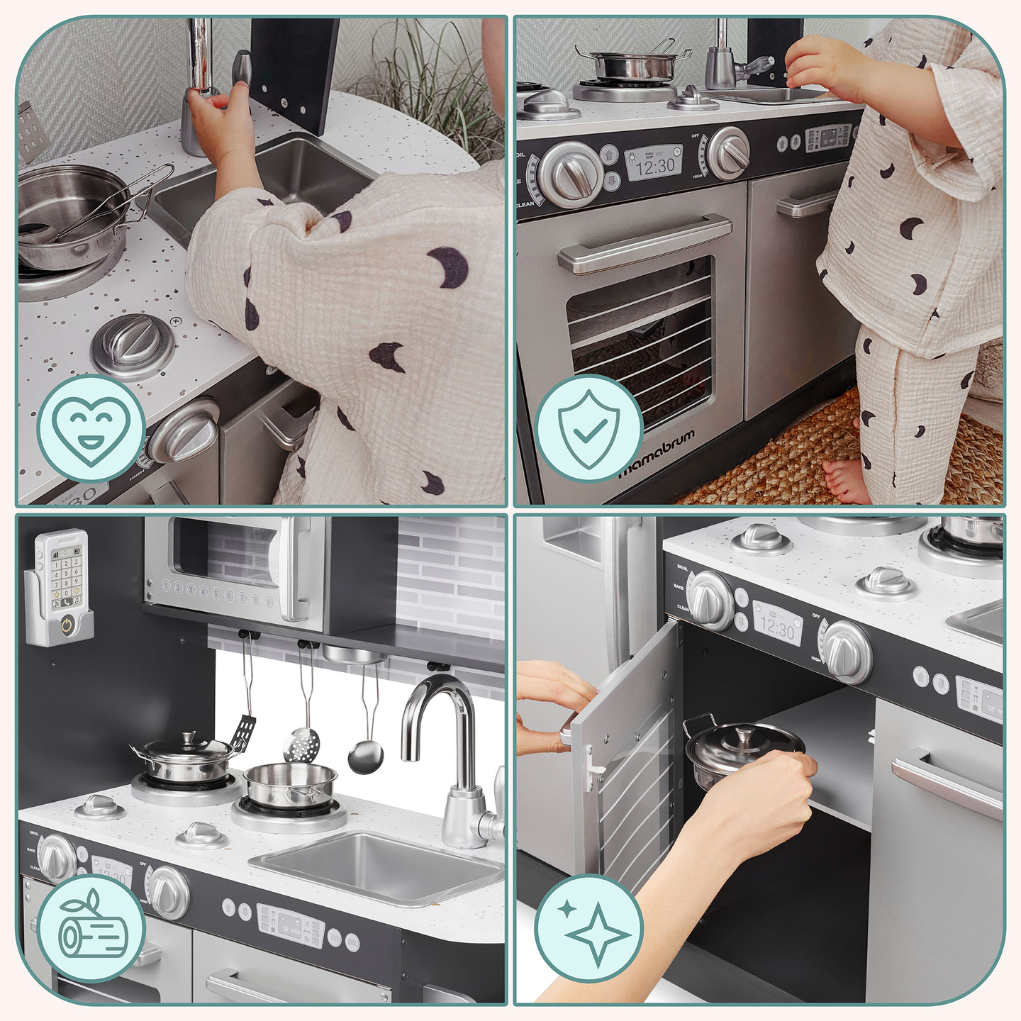 XXL дървена кухня с LED осветление, престилка и аксесоари