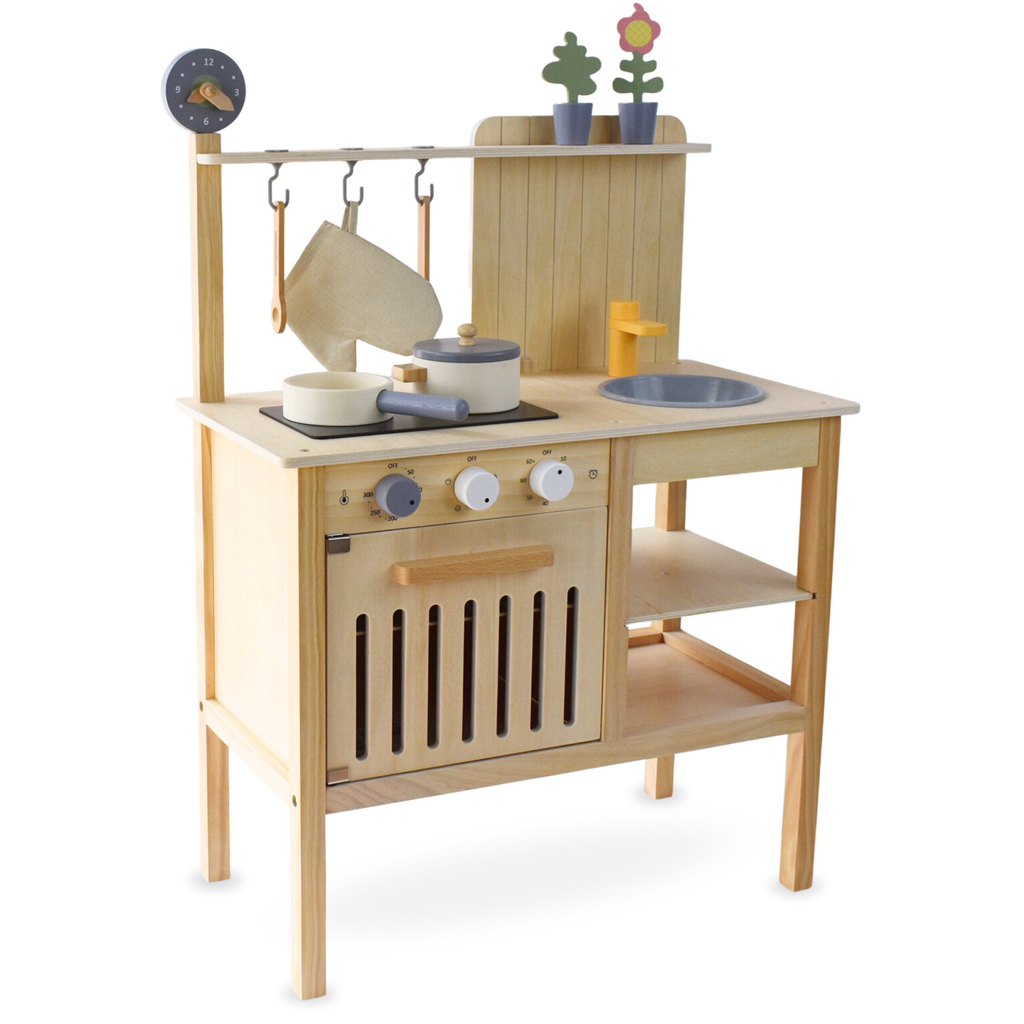 Дървена градинска кухня с аксесоари - естествено бохо