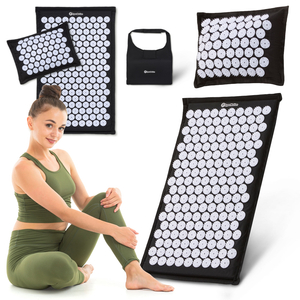 ЕКО ленена постелка за акупресура с кокосови влакна и възглавница от елда – 68 см HyperMotion черно и бяло