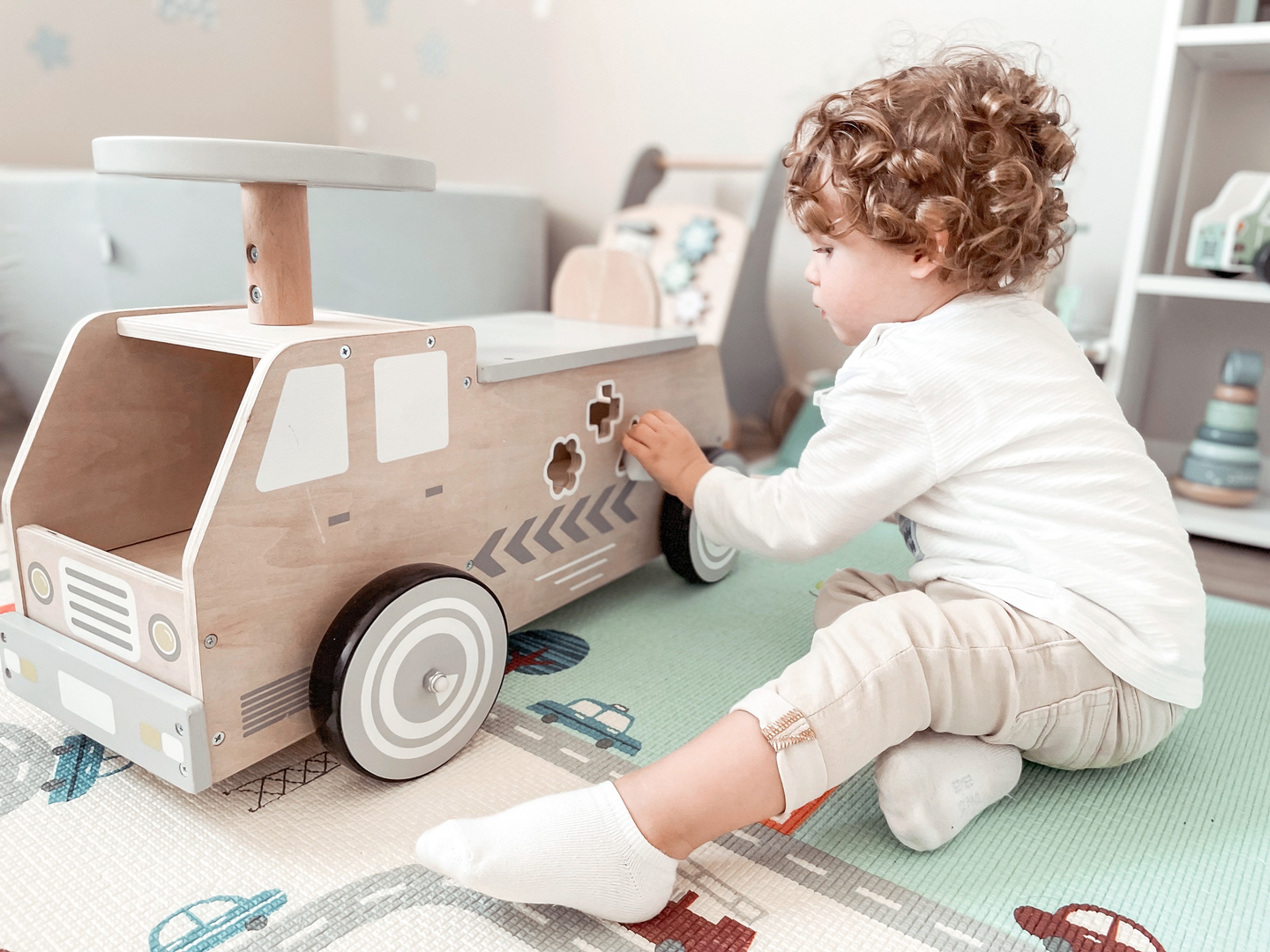 Дървен велосипед, кола, кола с блокчета