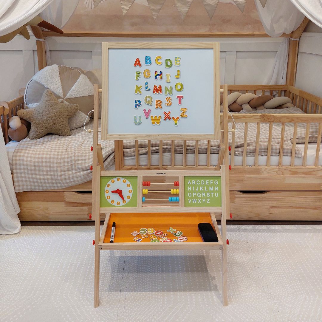 Голяма образователна двустранна дъска: магнитна и тебеширена - дъска за сухо изтриване, дървена