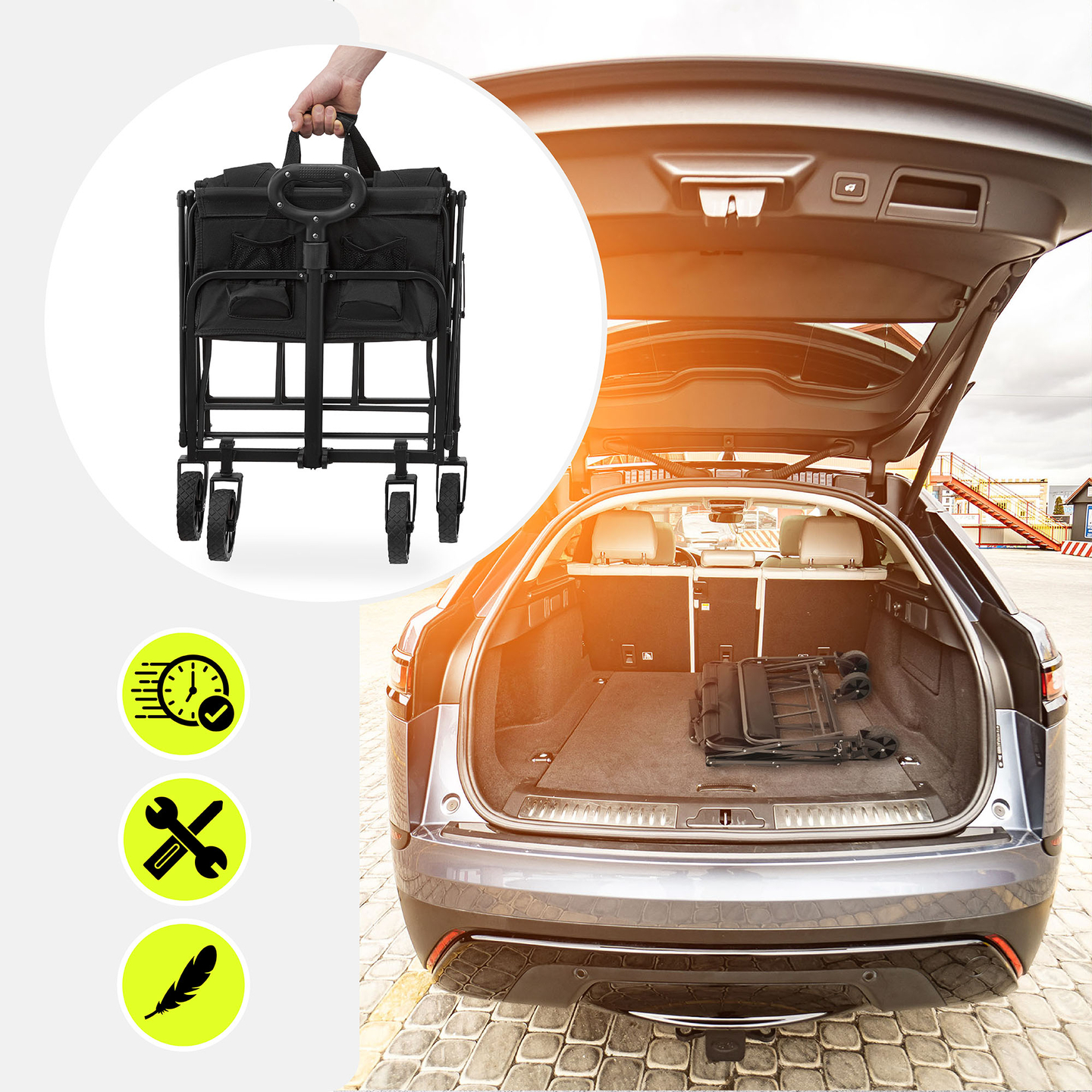 Сгъваема плажна инвалидна количка HyperMotion - черна, 80 кг