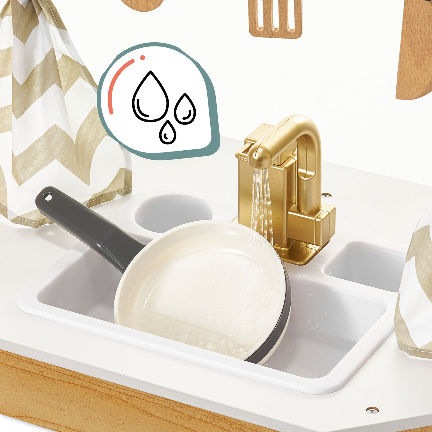 XXXXL голяма дървена интерактивна кухня с LED осветление, пералня, микровълнова печка - 50 елемента