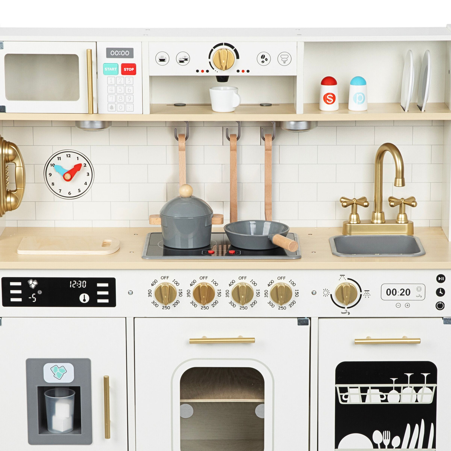 Интерактивна XXL дървена кухня с аксесоари и LED осветление - на две нива