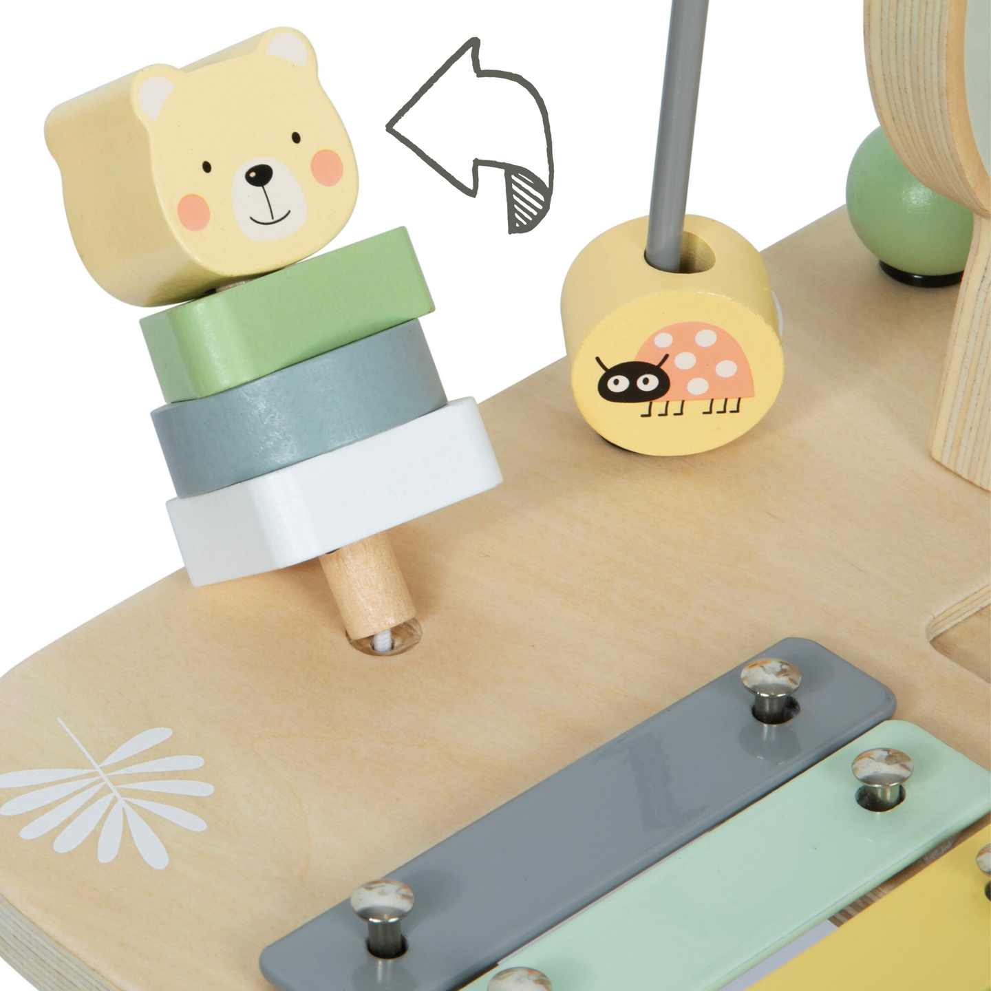 Дървена образователна музикална маса 7 в 1 с чинели и гонг - дива джунгла