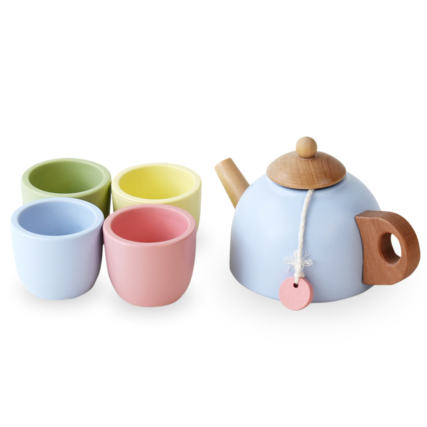 Дървен комплект за чай с поднос - 7 артикула