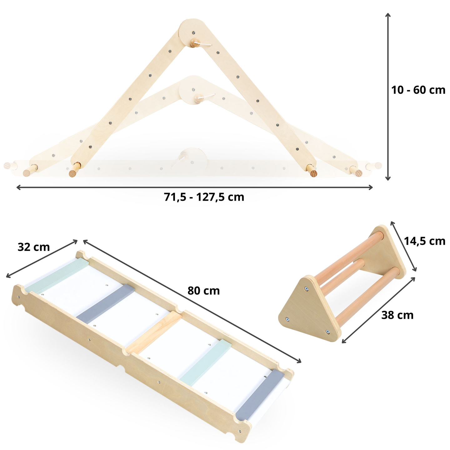 Дървена, домашно направена детска площадка - стълба + стена за катерене + греда за балансиране - триъгълник на Пиклер