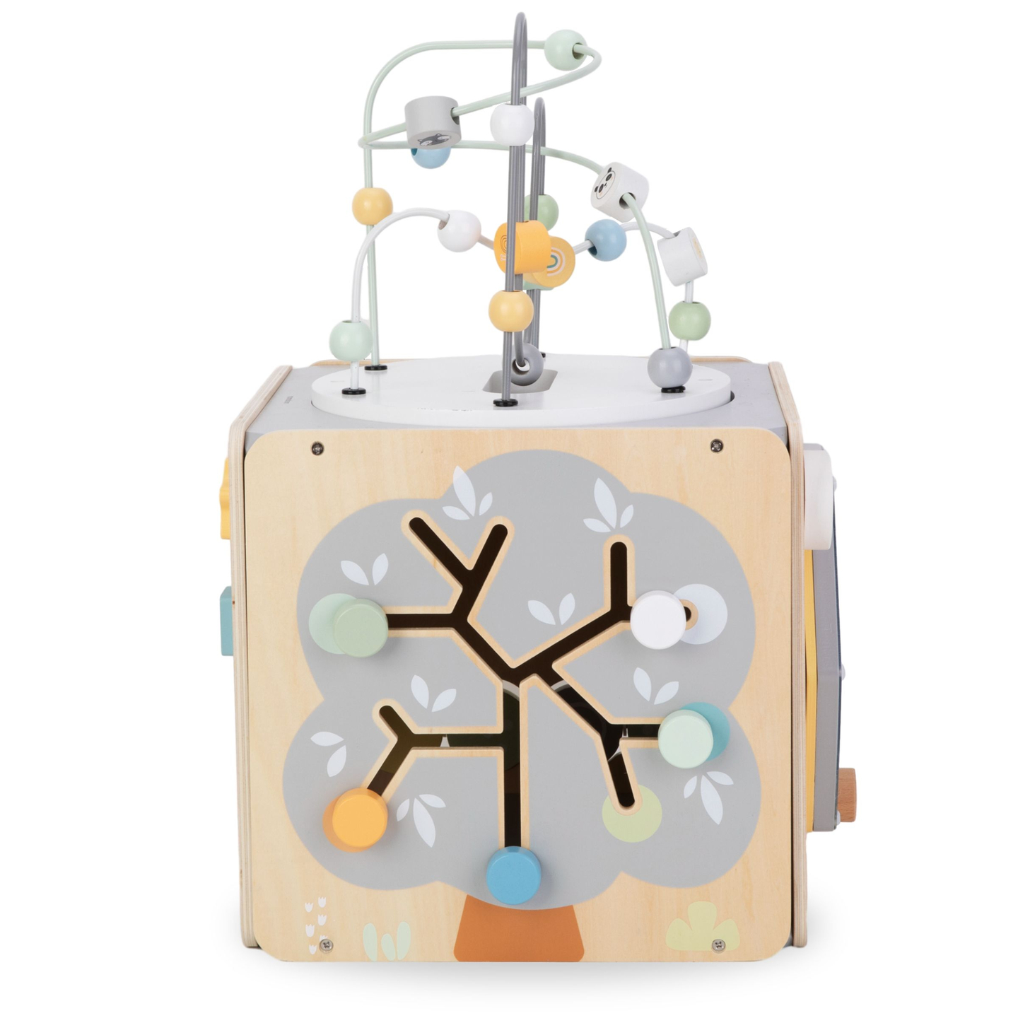 Голямо дървено кубче за занимания с примка - Монтесори