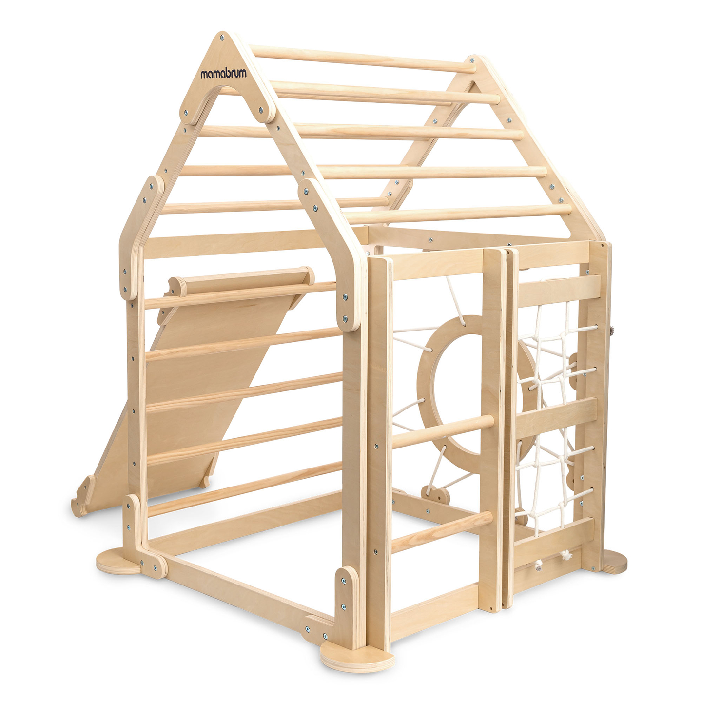 Дървена закрита детска площадка - къщичка със стълби и пързалка