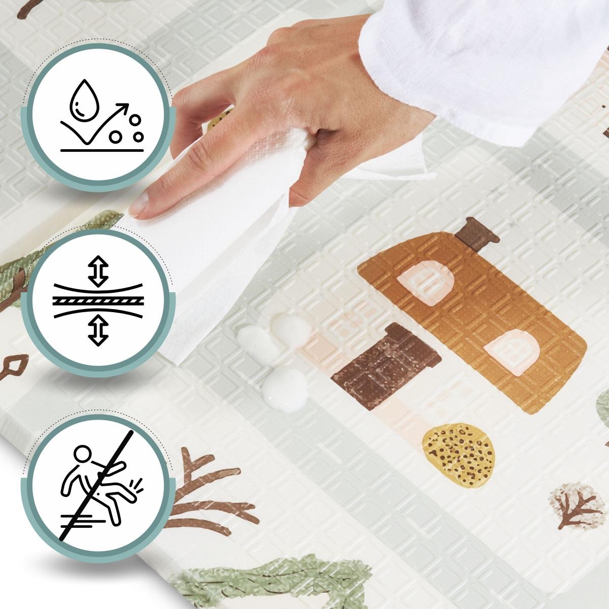 Двустранна сгъваема постелка от пяна 180 x 120 x 1cm - Charming Town/Sand Beige