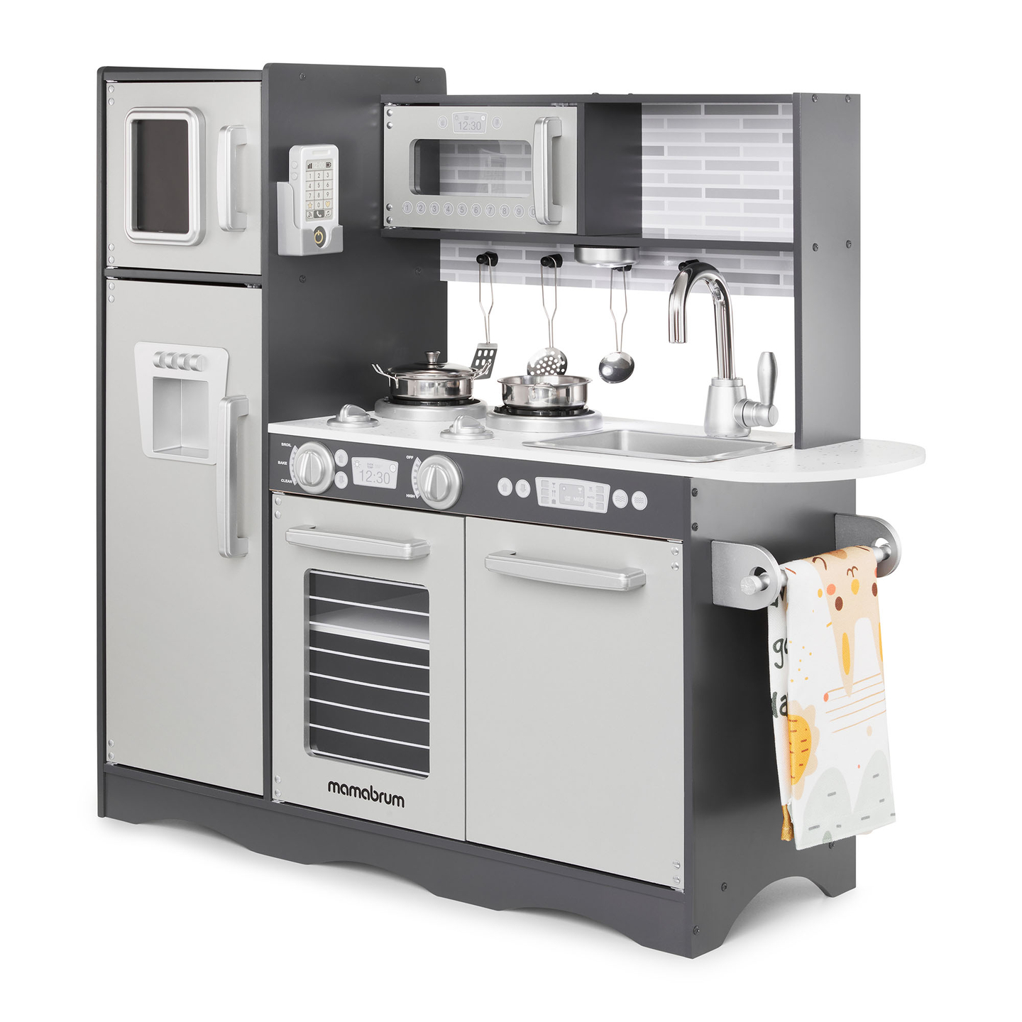 XXL дървена кухня с LED осветление, престилка и аксесоари