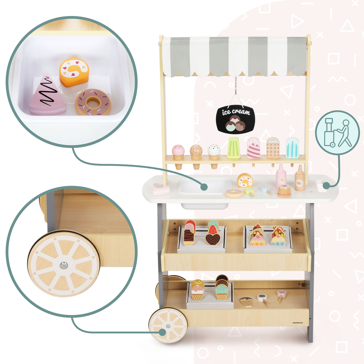 Дървен сладоледен салон на колела - количка за сладолед