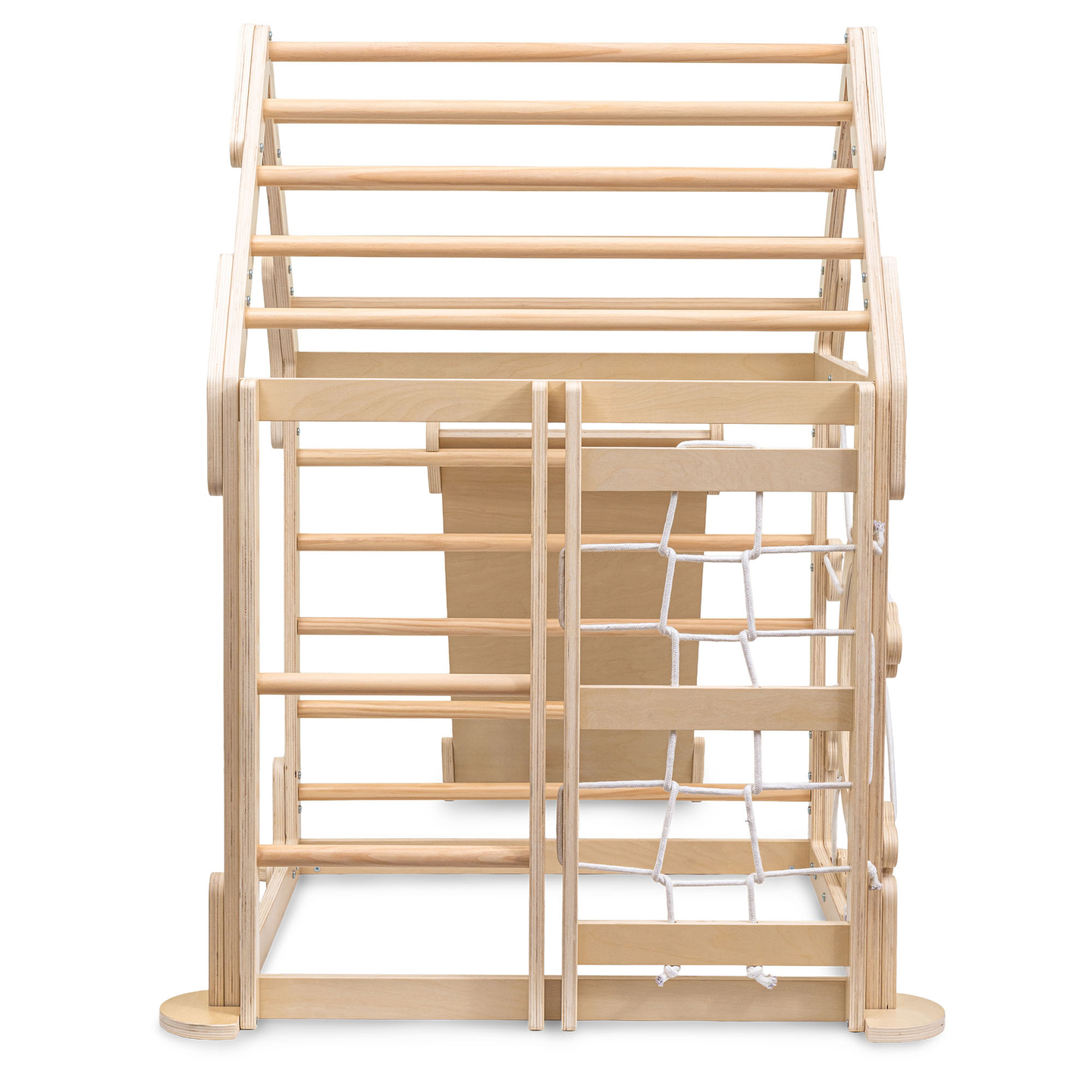 Дървена закрита детска площадка - къщичка със стълби и пързалка