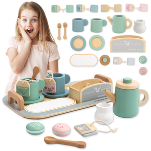 Голям дървен комплект за чай с поднос - 18 артикула