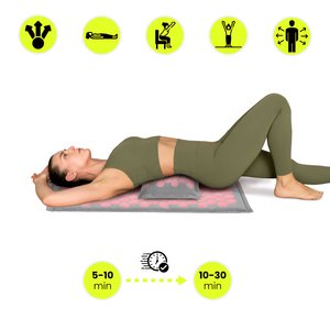 ЕКО ленена постелка за акупресура с кокосови влакна и възглавница от елда – 68 см HyperMotion сива и розова