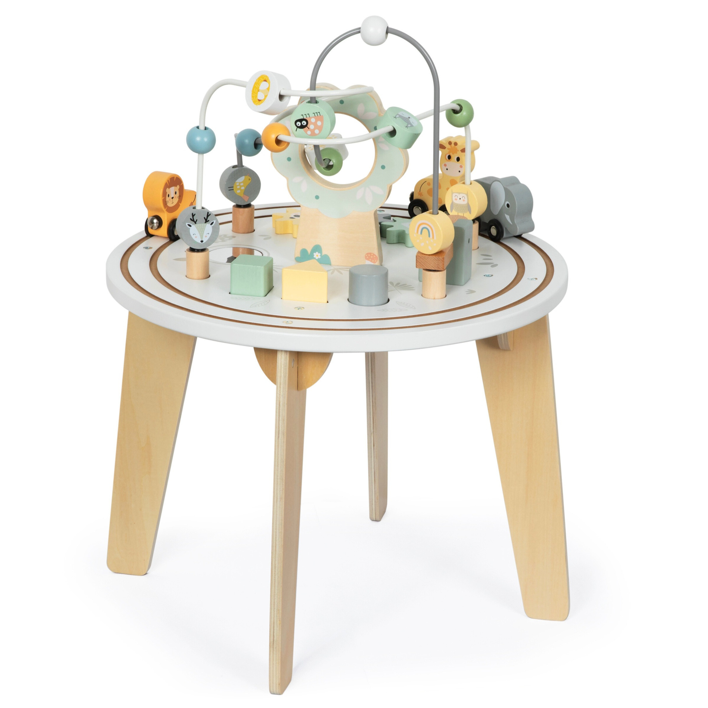 Дървена кръгла образователна маса с магнитно влакче и пускач за мъниста