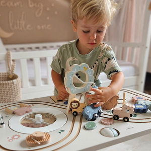 Образователна дървена маса 10в1 с животни и влакче