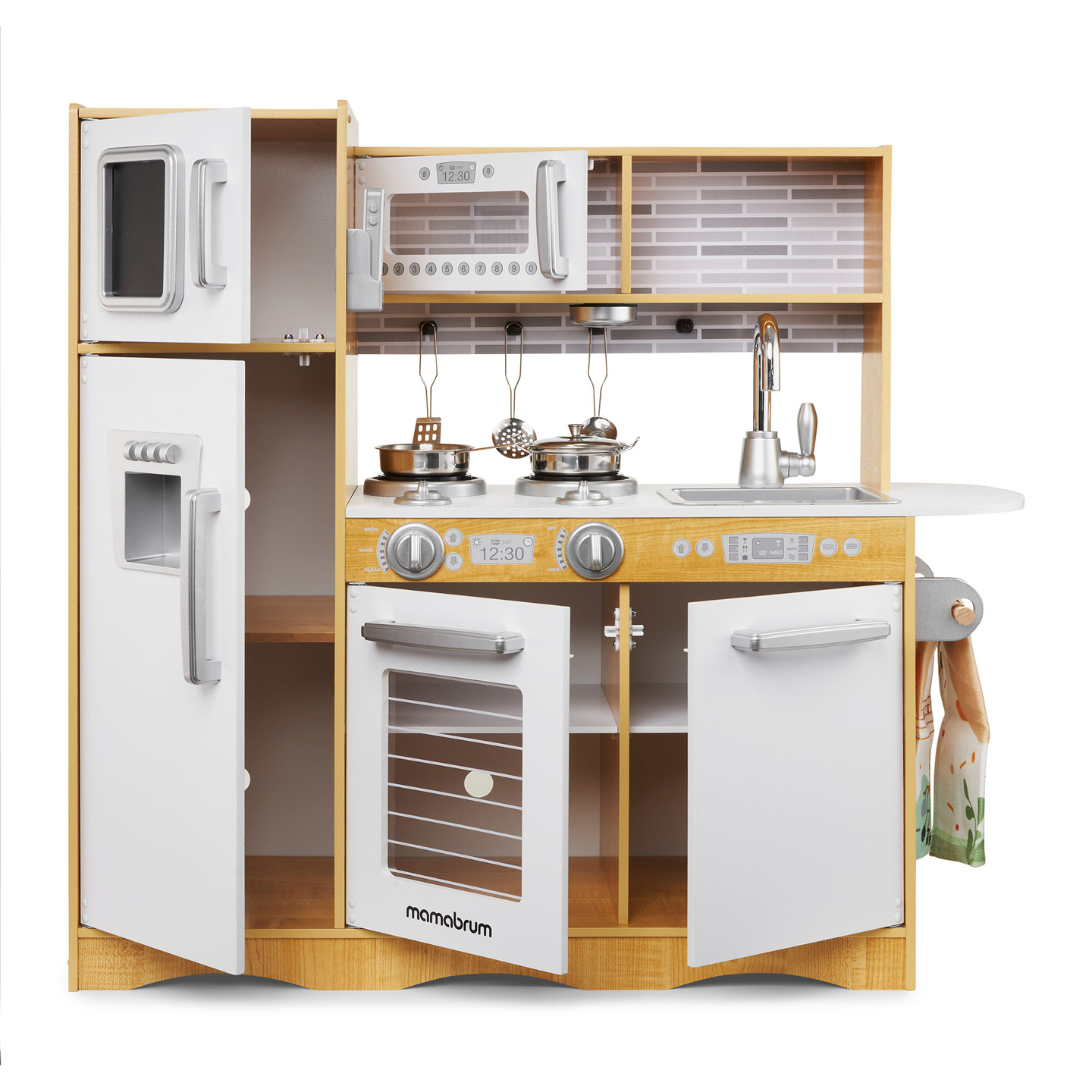 XXL дървена кухня с LED осветление, престилка и аксесоари