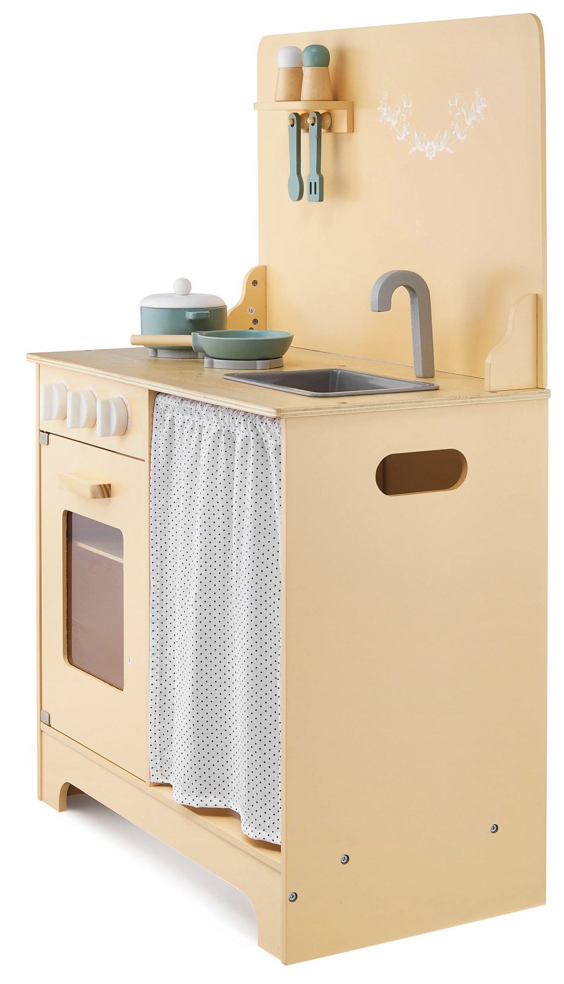 Дървена кухня с престилка, аксесоари и LED осветление