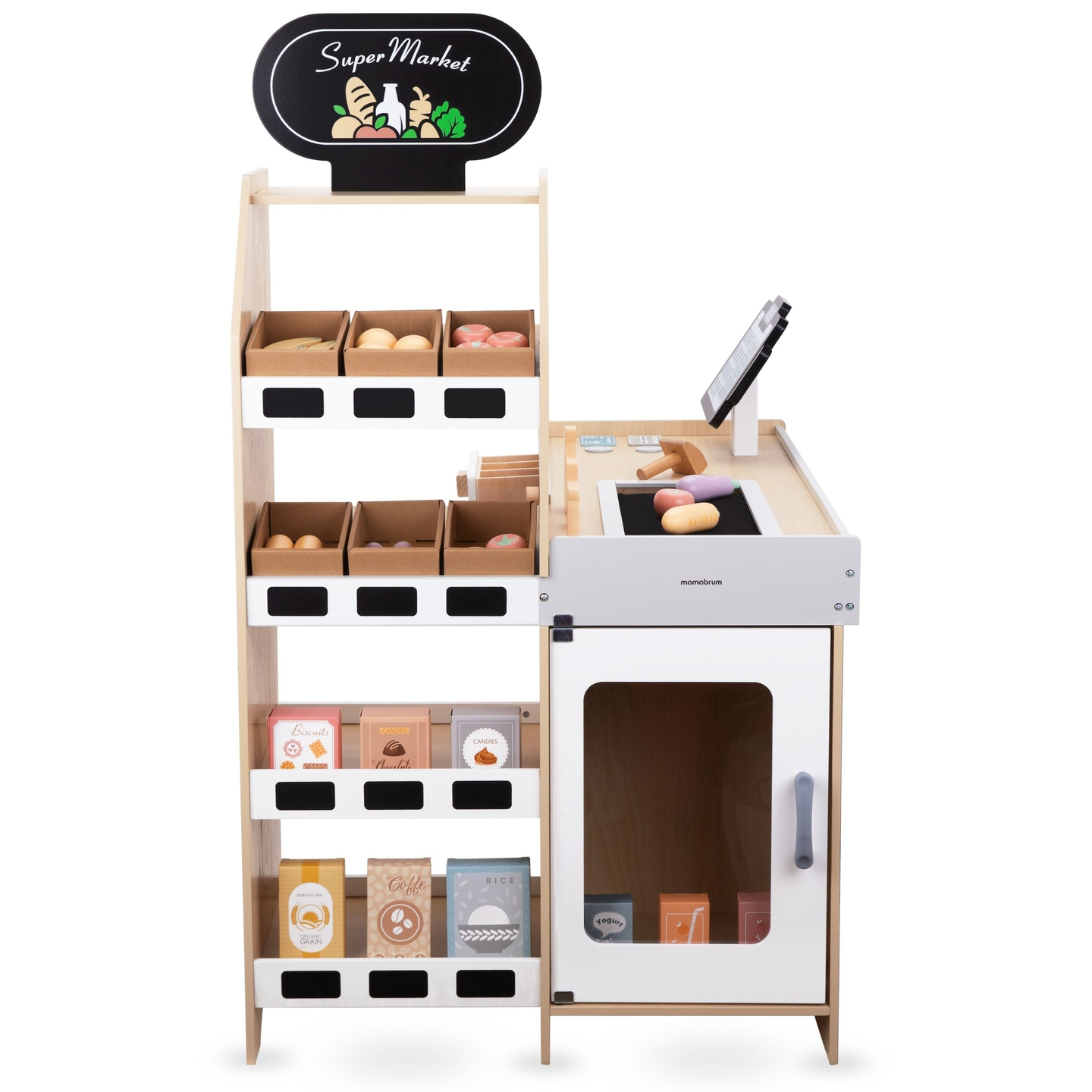 Дървен зеленчуков пазар - голям XXL щанд, магазин с игрален касов апарат