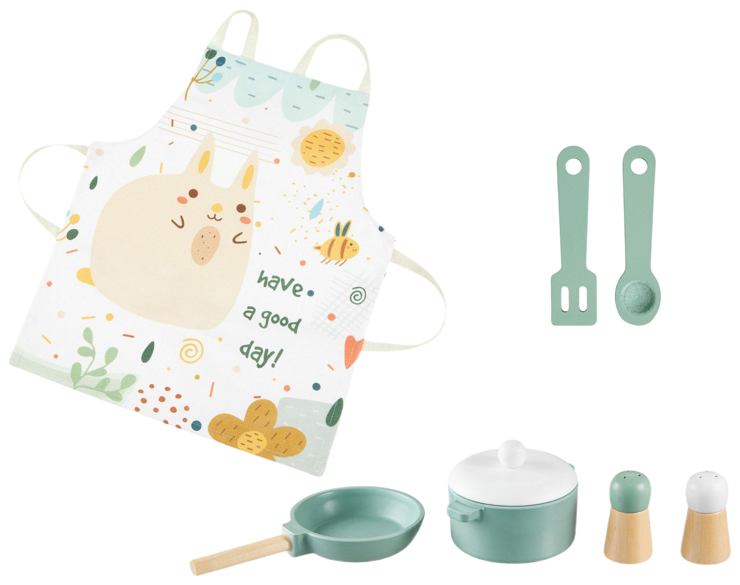 Дървена кухня с престилка, аксесоари и LED осветление