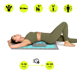 ЕКО ленена постелка за акупресура с кокосови влакна и възглавница от елда – 68 см HyperMotion сиво-ментово