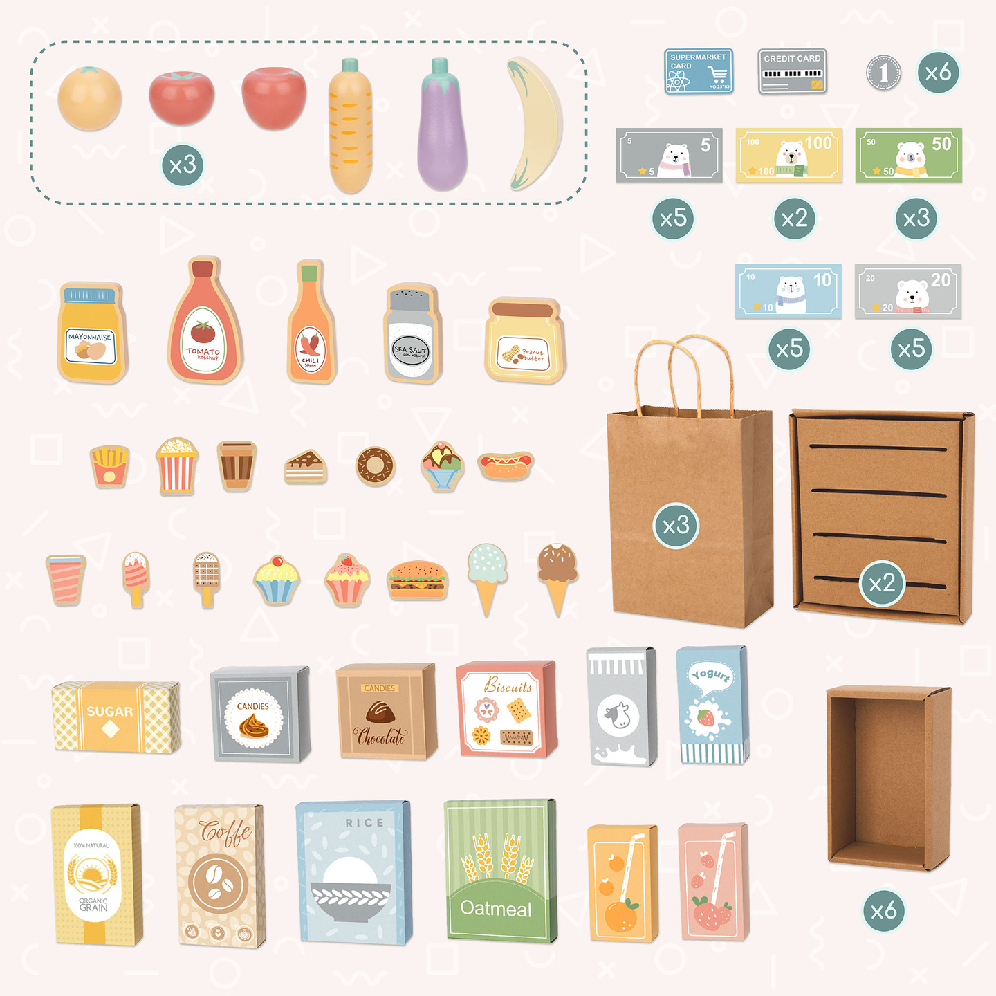 Голям дървен детски магазин с черна дъска - 91 части за забавление при пазаруване!