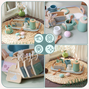 Голям дървен комплект за чай с поднос - 18 артикула