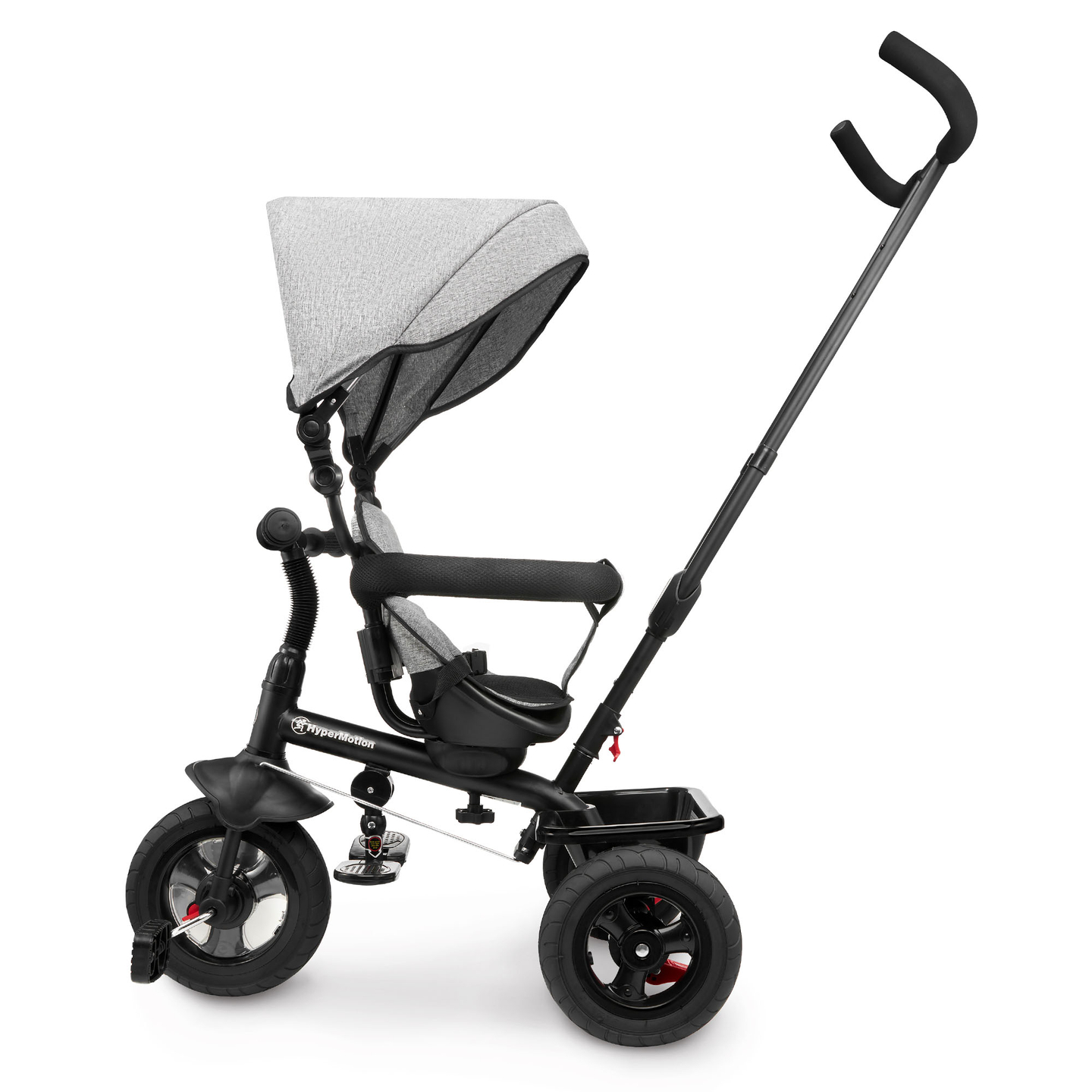 Триколка за деца от 1 до 4 години - TOBI FREY - сив цвят - въртяща се - помпени колела + бутало