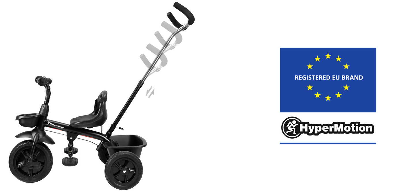 HyperMotion TOBI VECTOR триколка - вечни надуваеми колела + щанга за бутане. Цвят: черен.