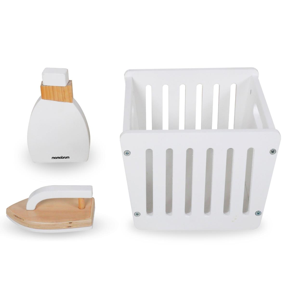 Дървена перална машина с ютия, кош и перилна течност