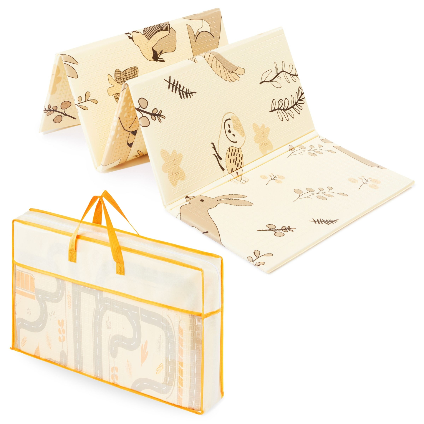 Двустранно сгъваема постелка от дунапрен 180 x 120 x 1cm - Magic Forest/Autumn Streets - boho