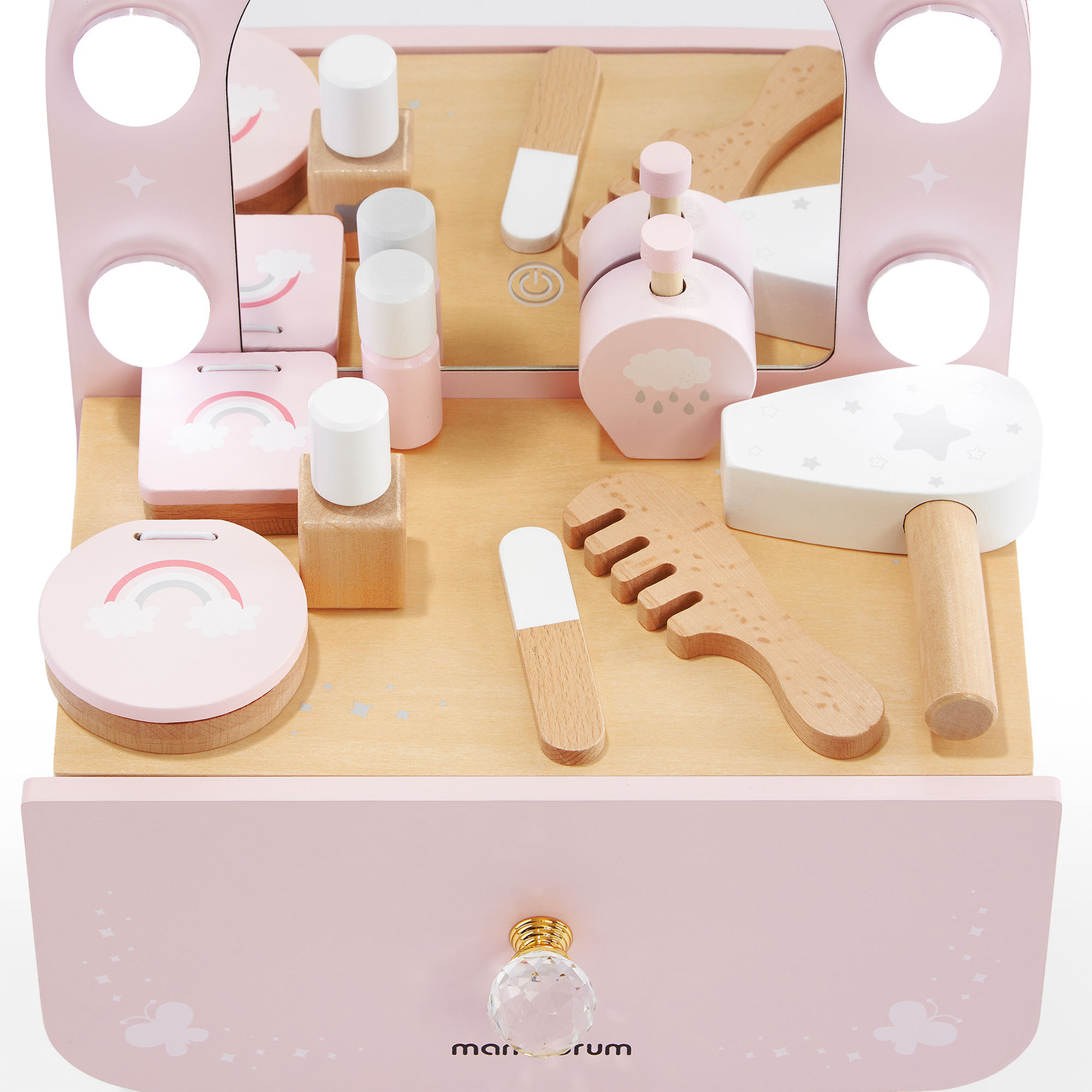 Дървена мини тоалетка за деца с аксесоари и LED осветление с плавно регулиране на яркостта