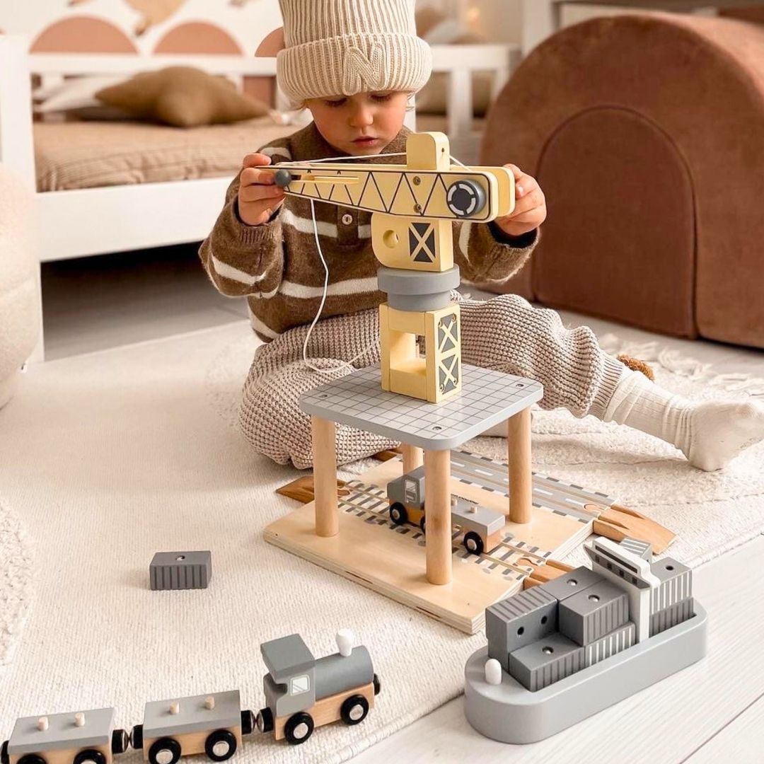 Мобилен пристанищен кран с магнитна лебедка и аксесоари - дървен комплект